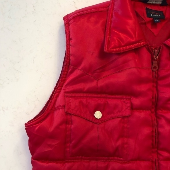 VINTAGE Y2K Tommy Hilfiger Bright Shiny Cherry Red Puffer Zip Pocket Fall Vest - Picture 6 of 15